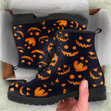 Halloween Pattern Pumpkin Background Leather Boots