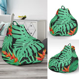 Heliconia Flower Palm Monstera Leaves Black Background Bean Bag Cover