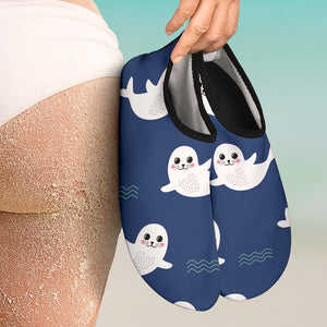 Cute White Baby Sea Lion Seal Pattern Aqua Shoes