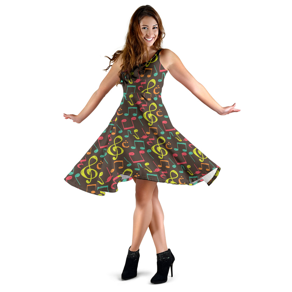 Music Notes Pattern Print Design 05 Sleeveless Midi Dress