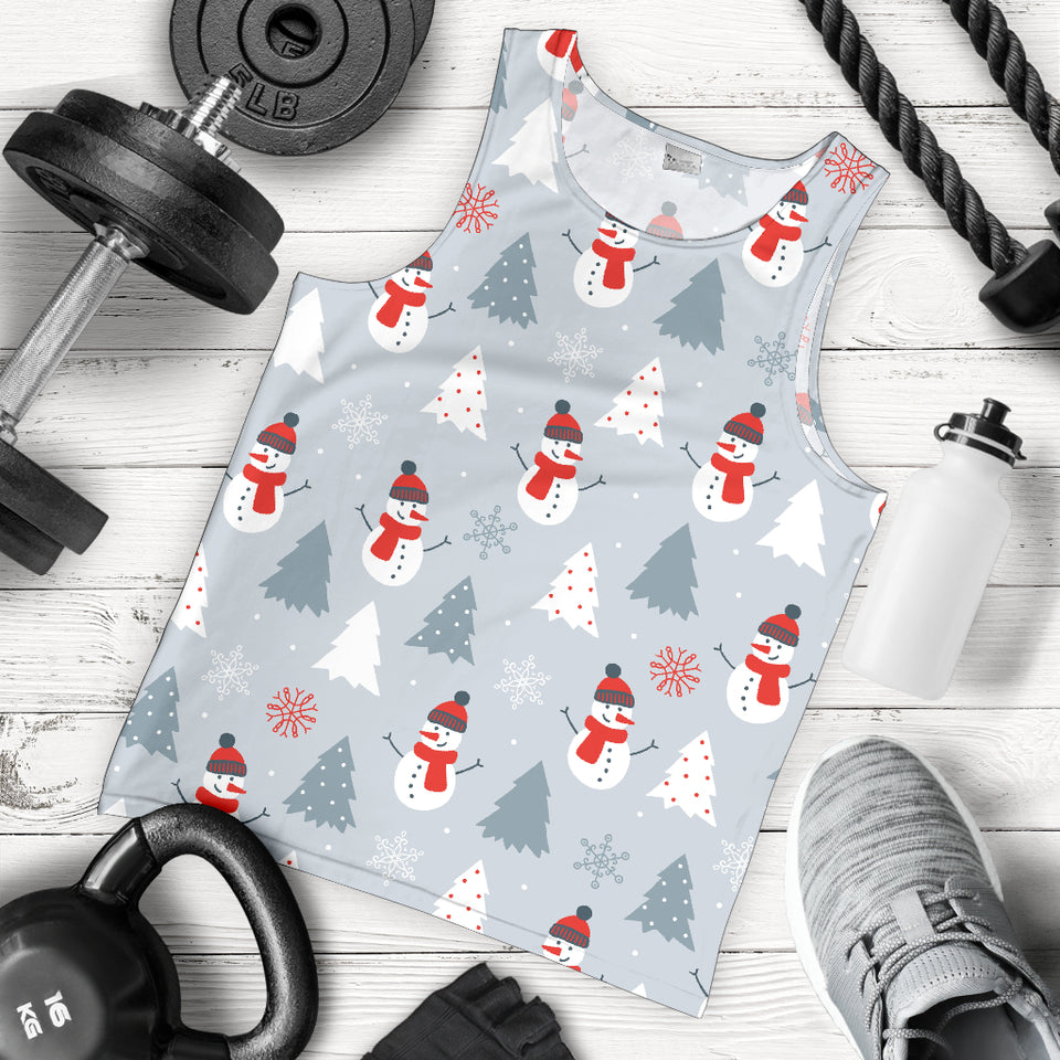 Snowman christmas  tree snow gray background Men Tank Top