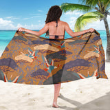 Bonsai Bamboo Stork Japanese Pattern Brown Theme Sarong
