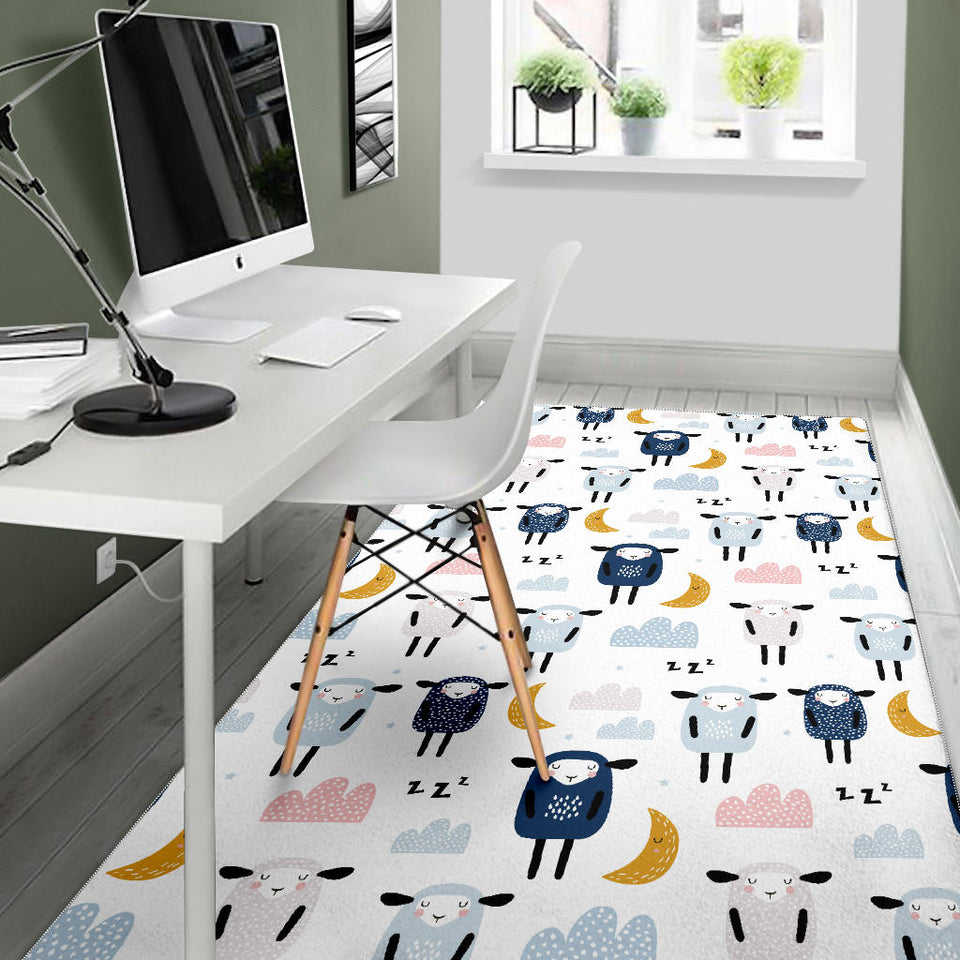 Cute Sleeping Sheep Moon Cloud Pattern Area Rug