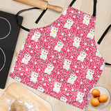 Maneki Neko Lucky Cat Sakura Pink Background Adjustable Apron