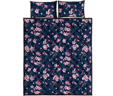 Pink sakura cherry blossom blue background Quilt Bed Set