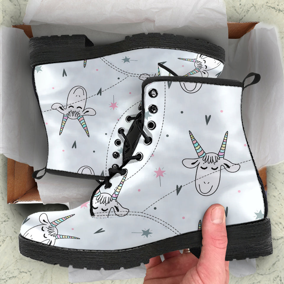 Cute Goat Design Pattern Leather Boots