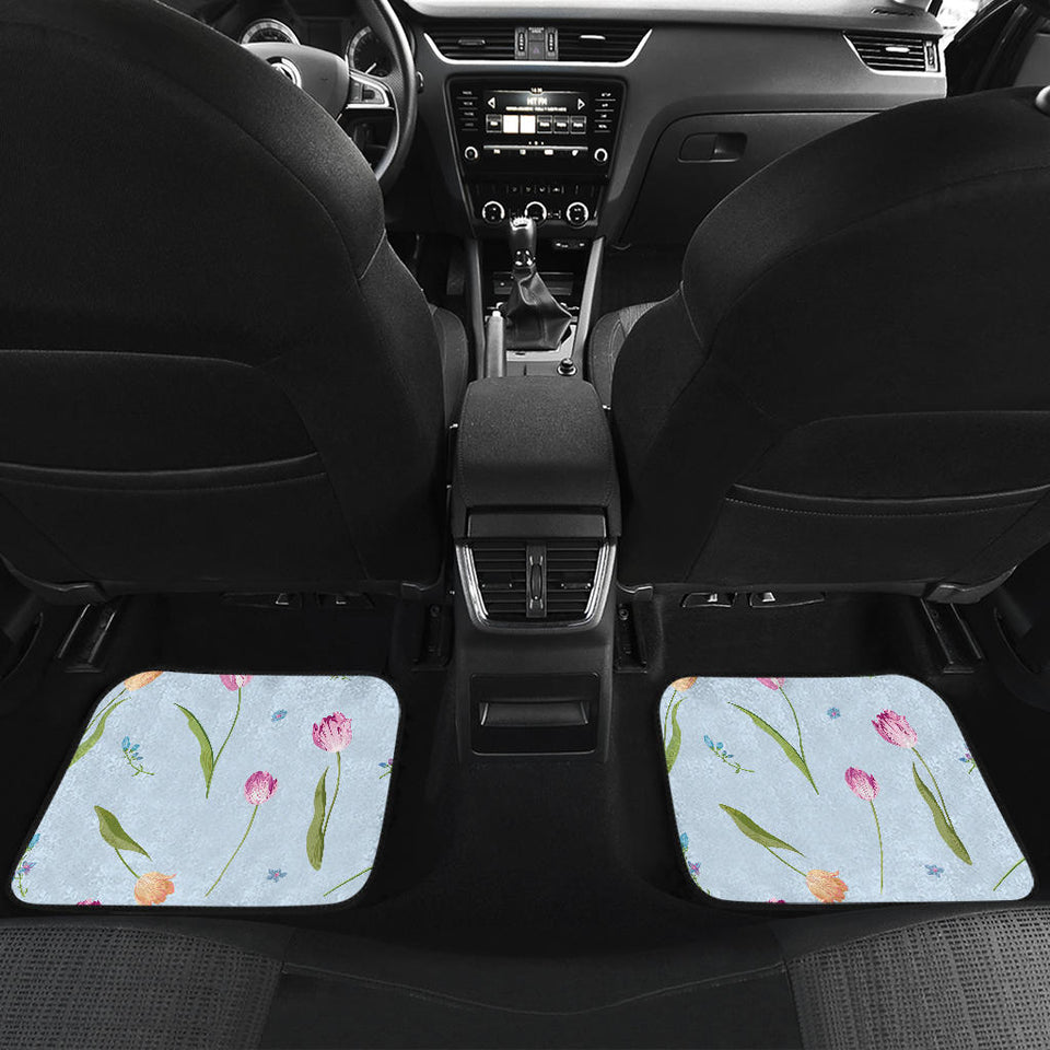 Watercolor Tulips Pattern Front And Back Car Mats