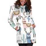 Lama Alpaca Cactus Hand Drawn Pattern Women'S Hoodie Dress