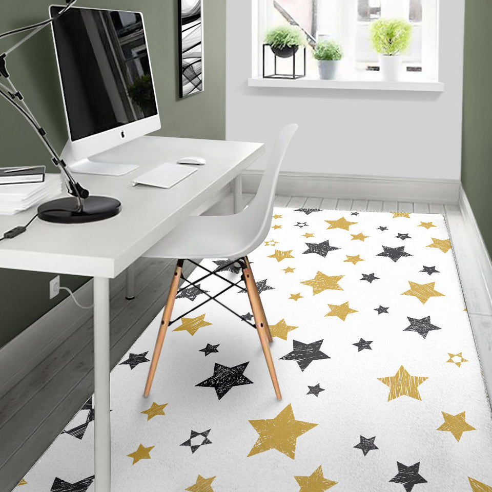Hand Drawn Gold Black Star Pattern Area Rug