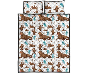 sea lion Seals jellyfish pattern Quilt Bed Set