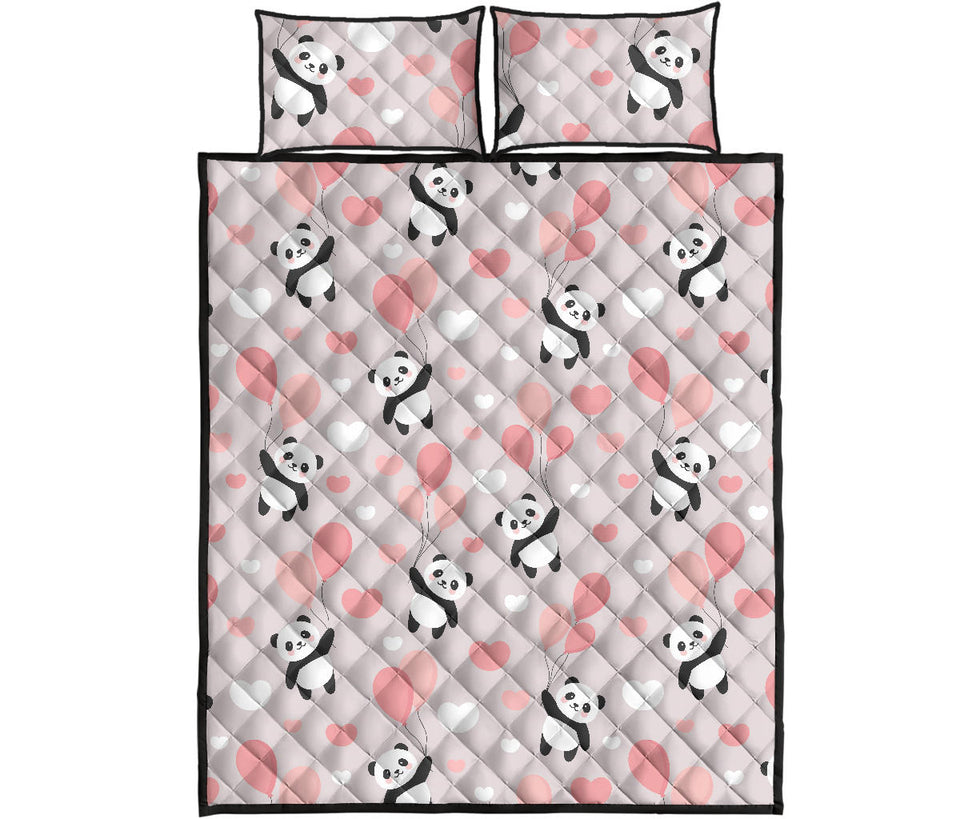 Cute panda ballon heart pattern Quilt Bed Set
