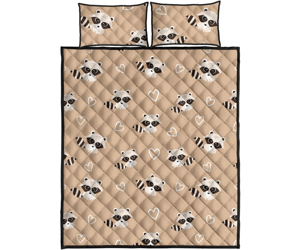 Cute raccoon heart pattern Quilt Bed Set