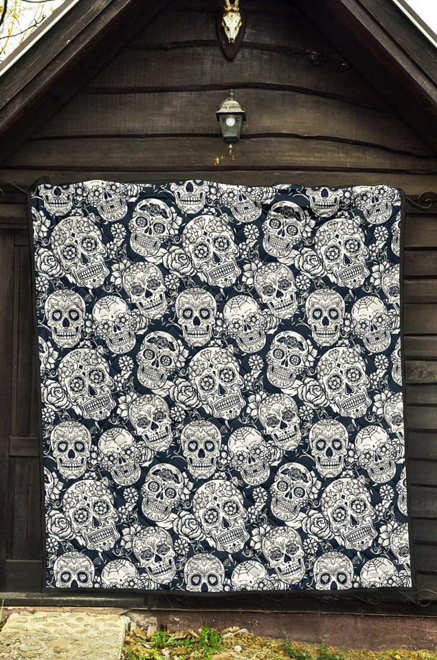 Sugar Skull Black White Pattern Premium Quilt