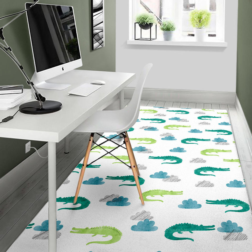 Watercolor Crocodile Pattern Area Rug