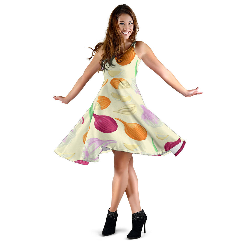 Onion Garlic White Red Pattern Sleeveless Midi Dress