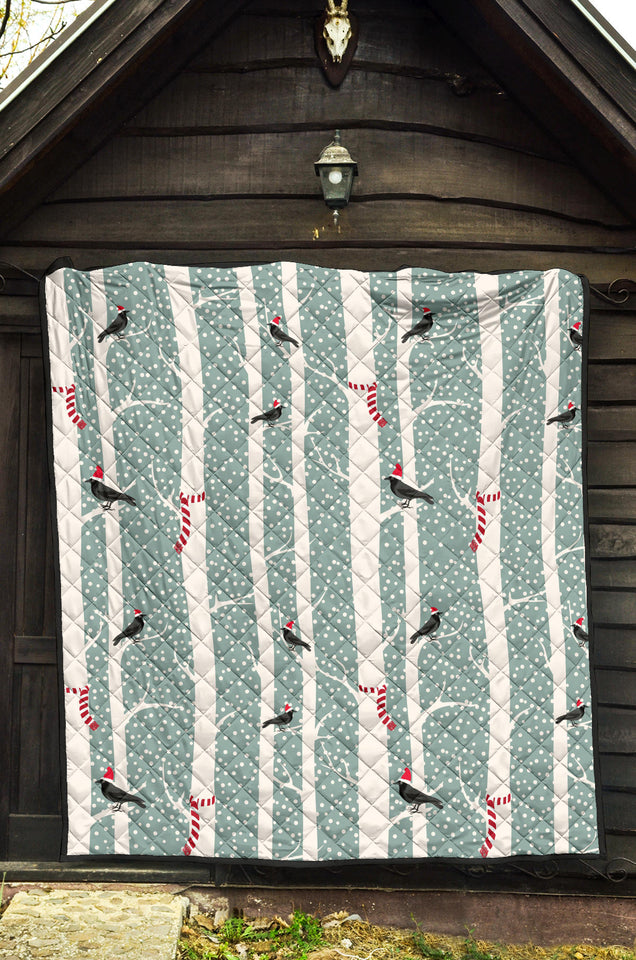 Crows Christmas Hat Scarf Premium Quilt