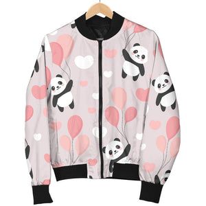 Cute Panda Ballon Heart Pattern Women'S Bomber Jacket
