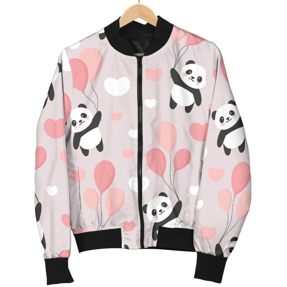 Cute Panda Ballon Heart Pattern Women'S Bomber Jacket