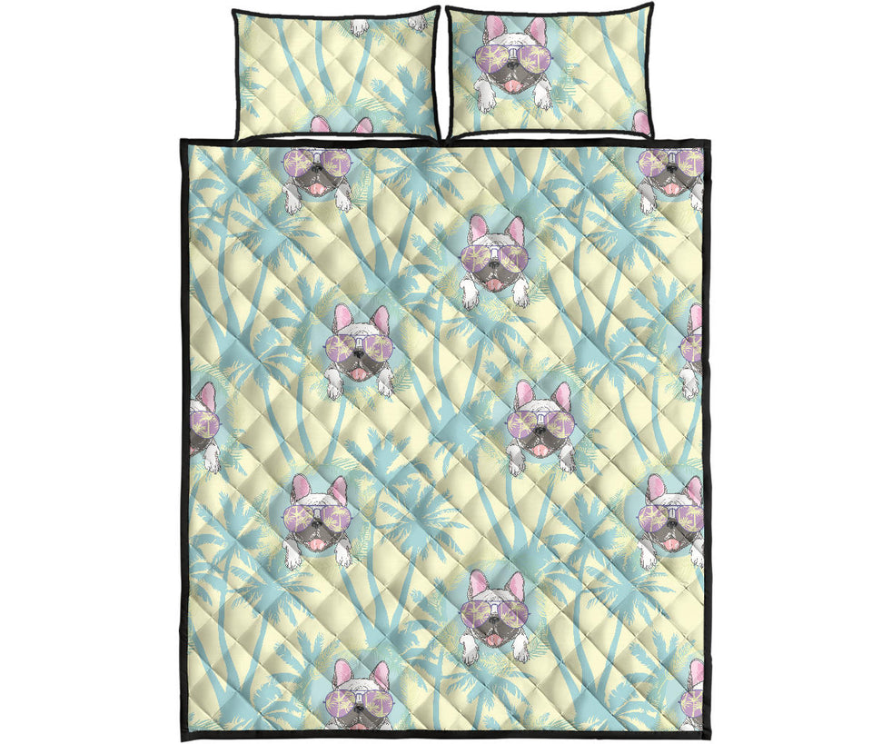 French bulldog hawaii blackground Quilt Bed Set