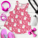 Maneki Neko Lucky Cat sakura pink background Women Racerback Tank Top