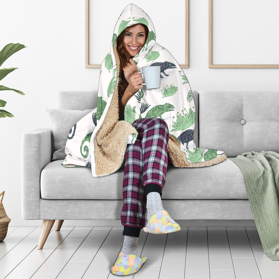 Chameleon Lizard Succulent Plant Pattern Hooded Blanket