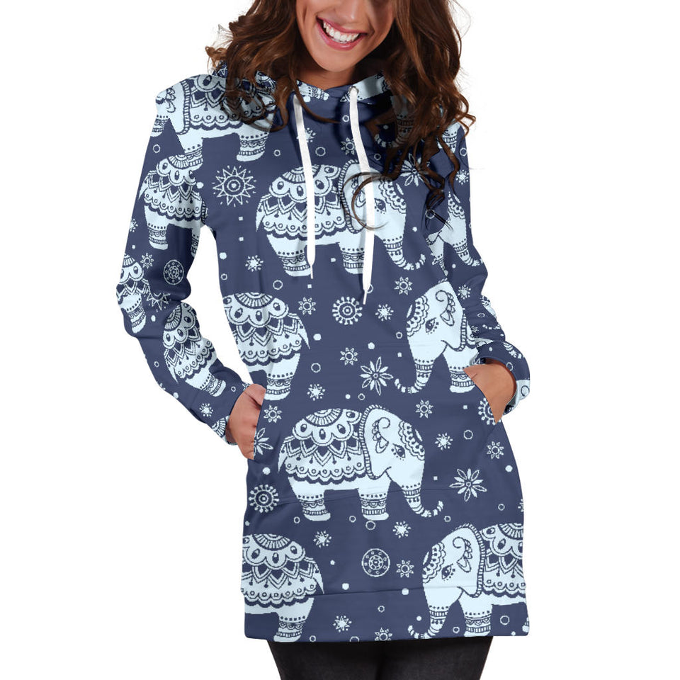 Elephant Tribal Design Pattern Women'S Hoodie Dress