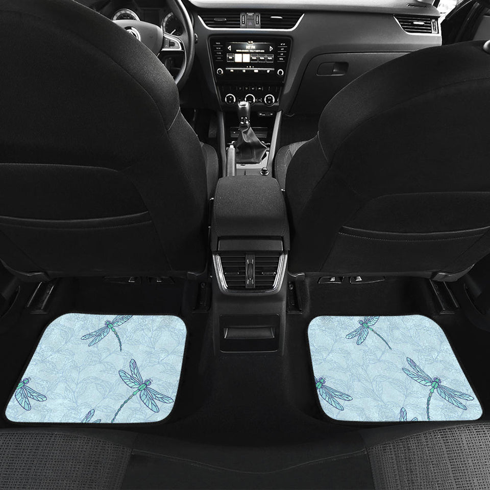 Dragonfly Pattern Blue Background Front And Back Car Mats