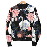 White Swan Blooming Flower Pattern Women'S Bomber Jacket