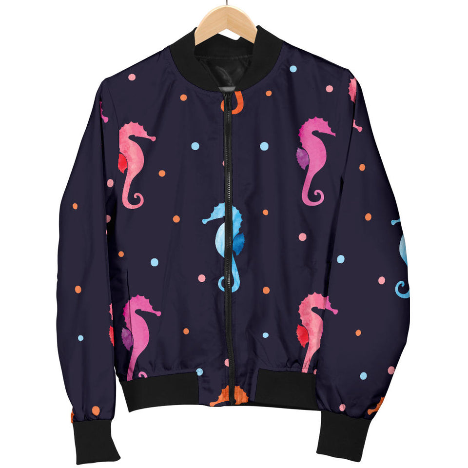 Watercolor Colorful Seahorse Pattern Women'S Bomber Jacket