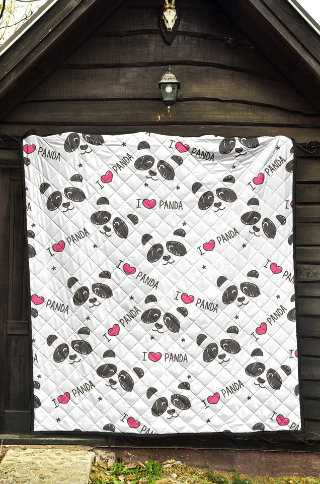 Hand Drawn Faces Of Pandas Pattern Premium Quilt