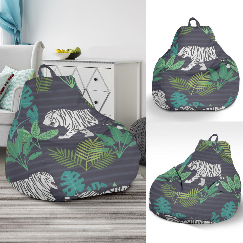 White Bengal Tigers Tropical Plant Bean Bag Cover
