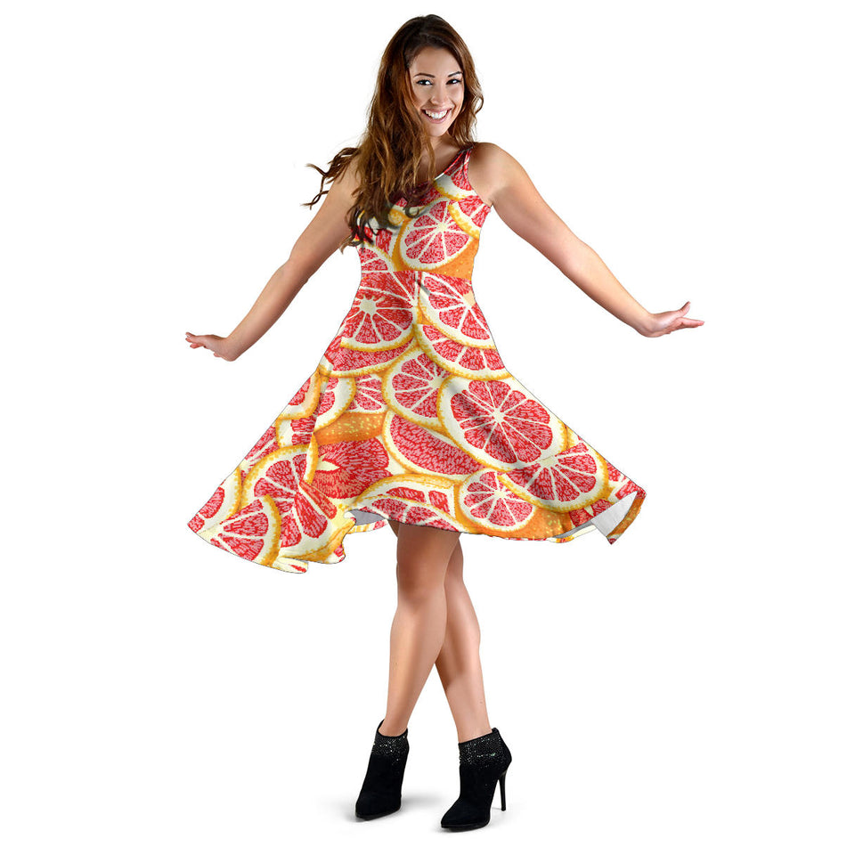 Tropical Grapefruit Pattern Sleeveless Midi Dress