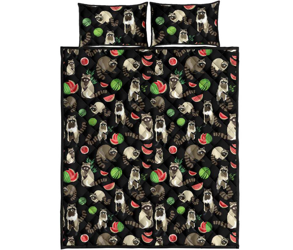Raccoon watermelon pattern Quilt Bed Set