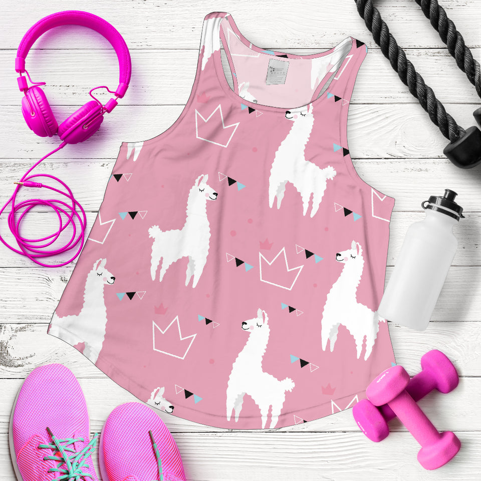 Llama Alpaca pink background Women Racerback Tank Top