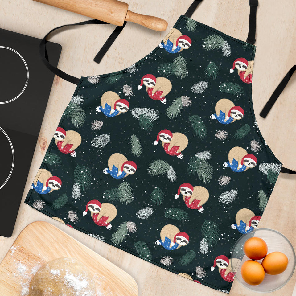 Cute Sloths Sleeping Christmas Ball Santa Hat Pattern Adjustable Apron