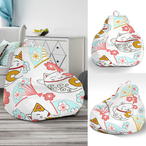 Maneki Neko Lucky Cat Fan Sakura Bean Bag Cover