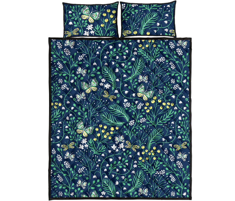 butterfly leaves pattern Quilt Bed Set