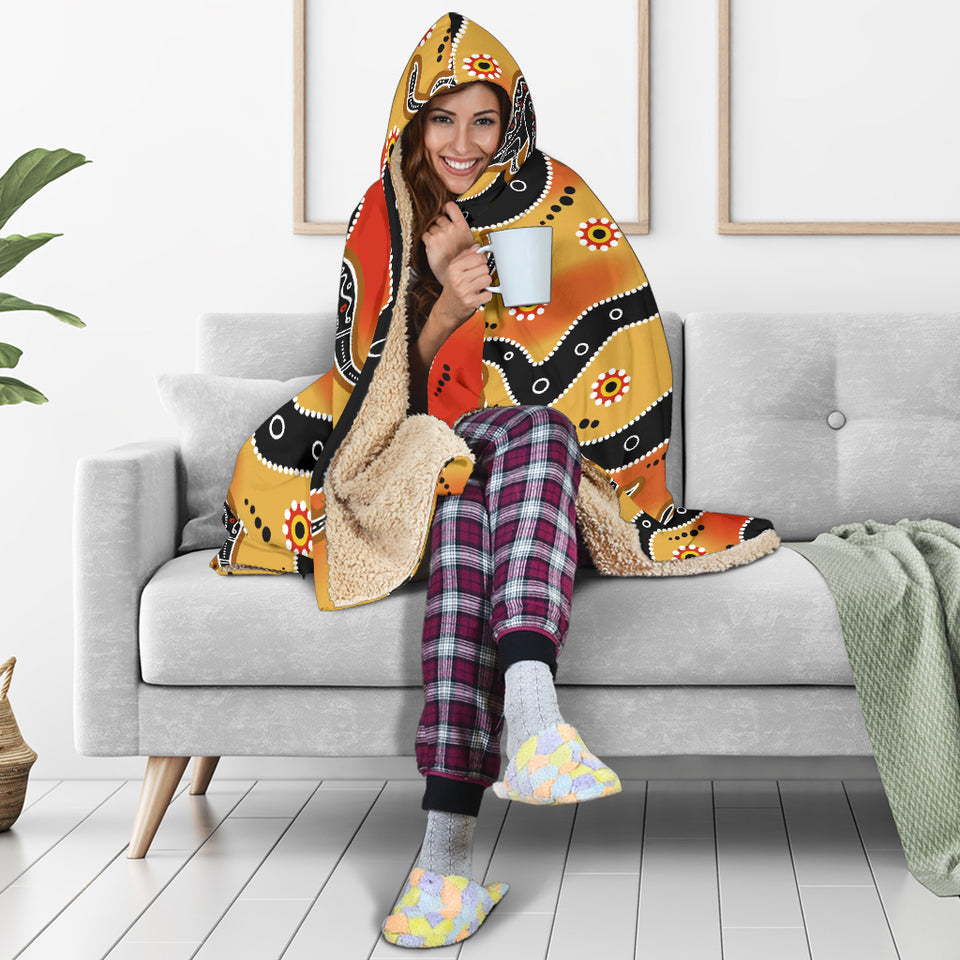 Kangaroo Australian Aboriginal Art Pattern Hooded Blanket
