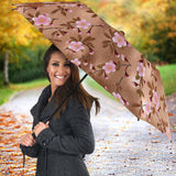 Pink Sakura Cherry Blossom Drak Brown Background Umbrella