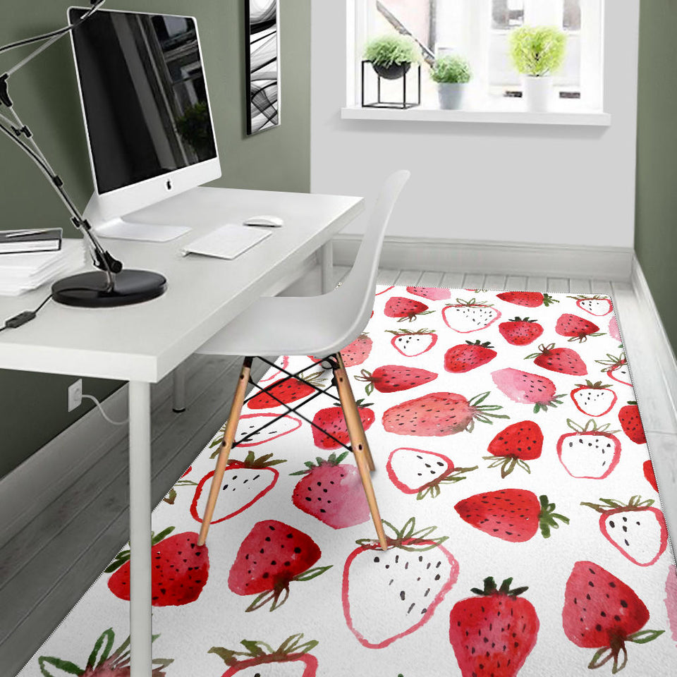 Watercolor Hand Drawn Beautiful Strawberry Pattern Area Rug