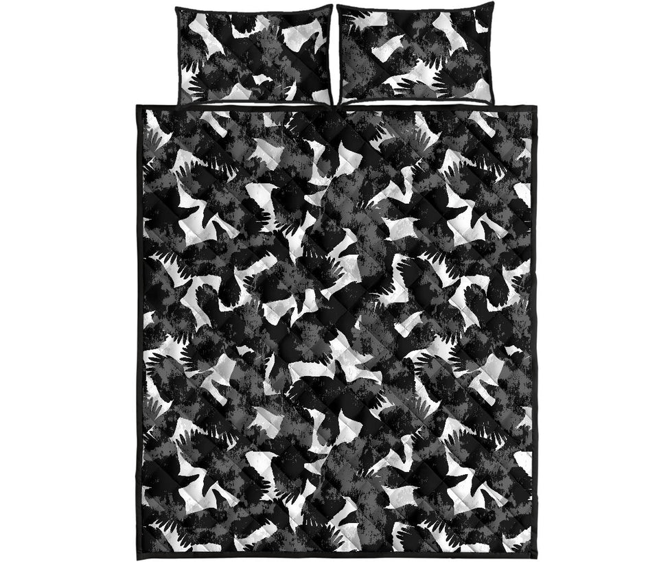 Crow illustration pattern Quilt Bed Set