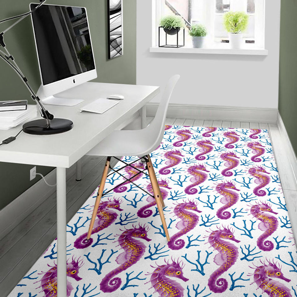 Purple Seahorse Blue Coral Pattern Area Rug