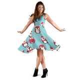 Cute Penguin Christmas  Design Pattern Sleeveless Midi Dress