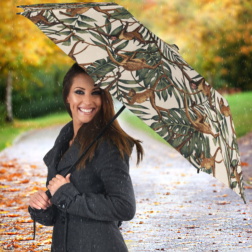Monkey Tropical Leaves Background Umbrella