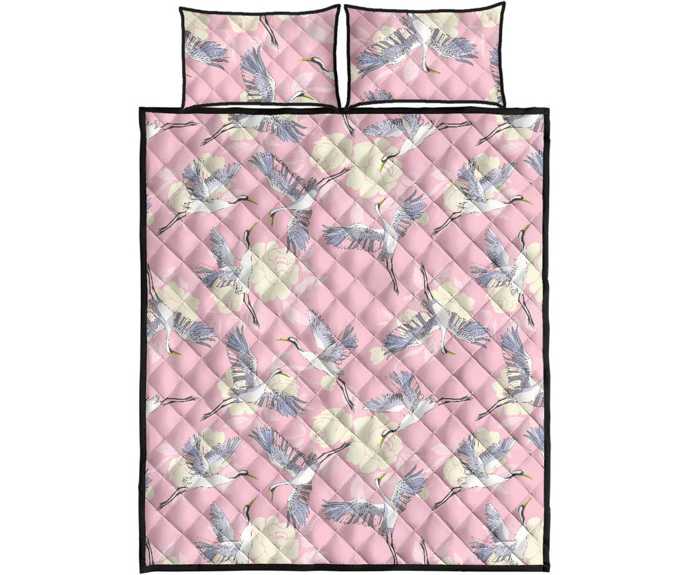 Japanese crane rose pattern Quilt Bed Set