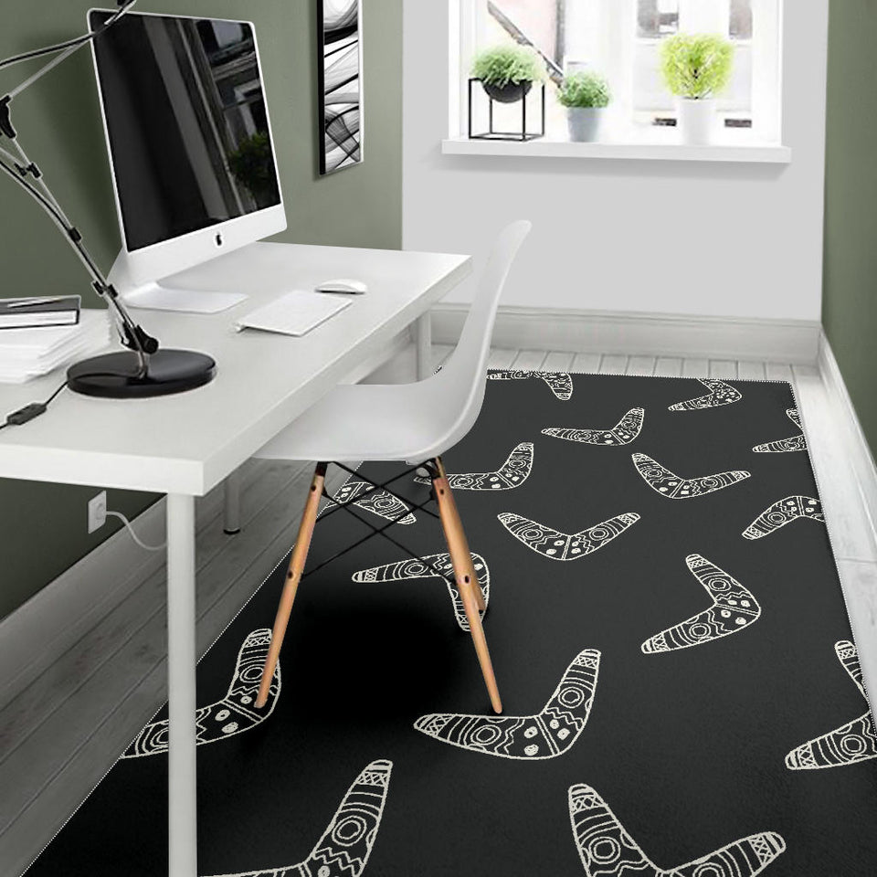 Hand Drawn Boomerang Australian Aboriginal Ornament Area Rug