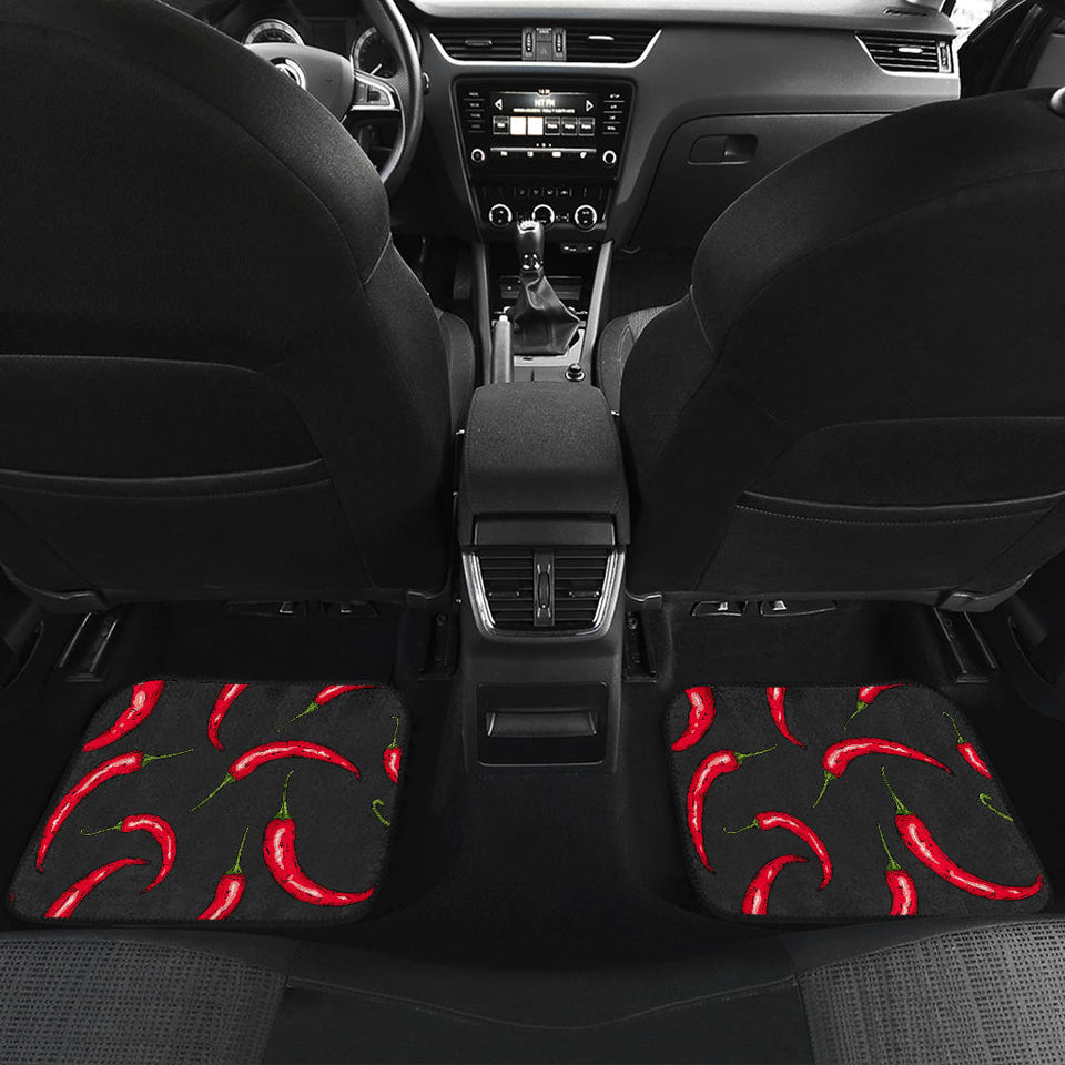 Chili Peppers Pattern Black Background Front And Back Car Mats