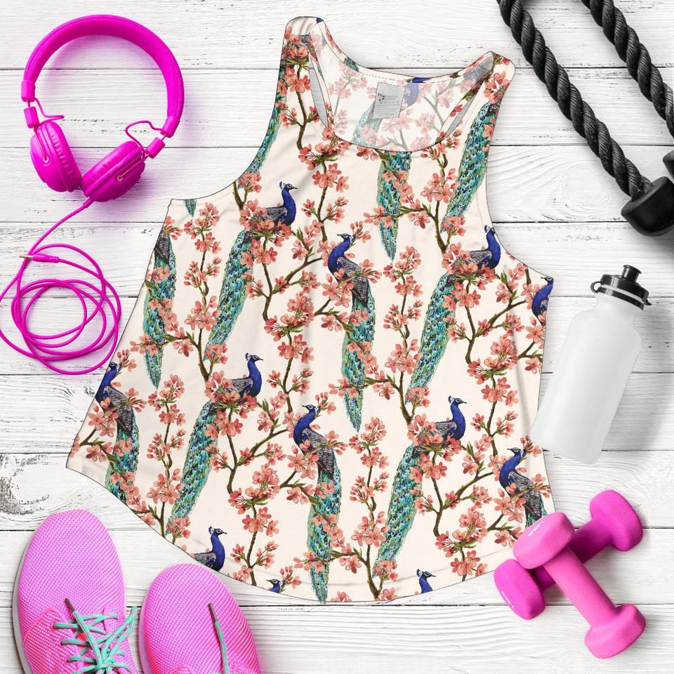 Peacock tropical flower pattern Women Racerback Tank Top