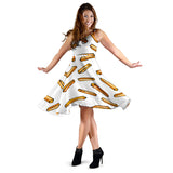 French Fries Potato Pattern Sleeveless Midi Dress