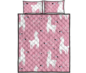 Llama Alpaca pink background Quilt Bed Set